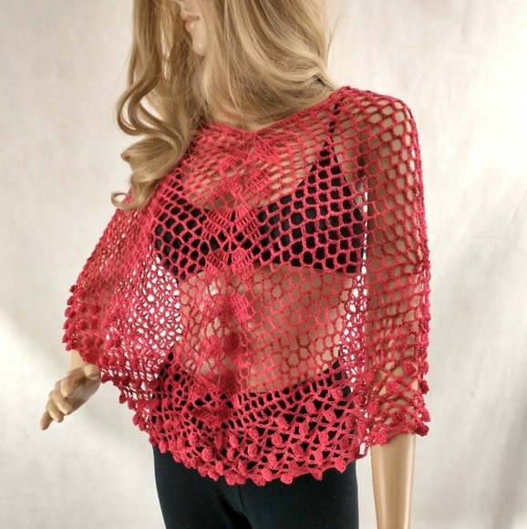 ❤️ Poncho Cape Cover Boho Handmade Crochet Wrap - Picture 2 of 2